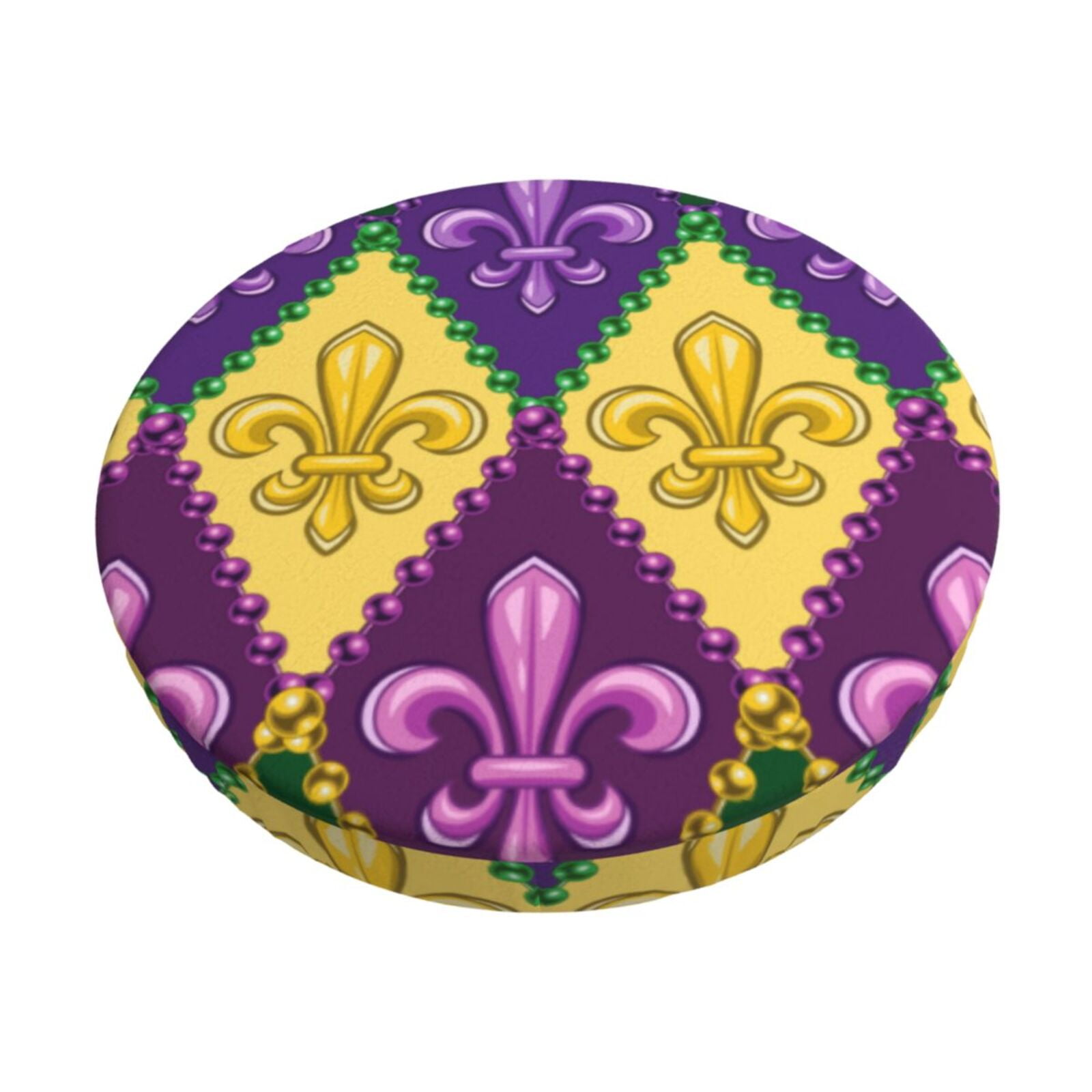 Easygdp Mardi Gras4 Print Easy To Install Bar Stool Covers&Stool Covers Round&Elastic Stool Cover, Barstool Covers,Washable&Bottom With Elastic Edge-12 inch