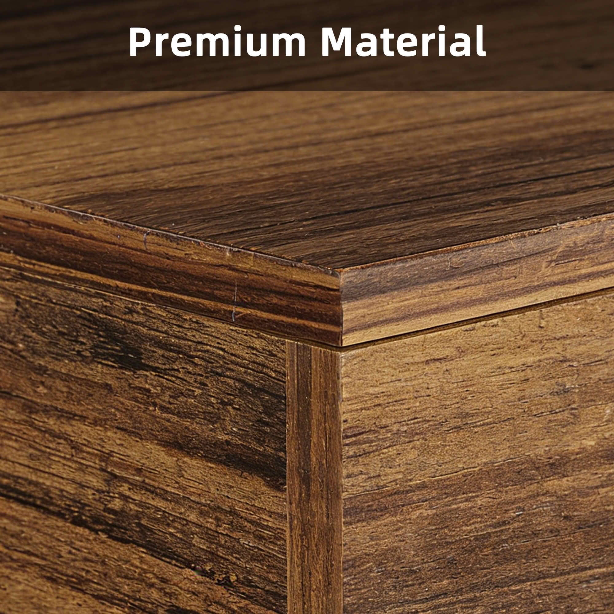 MAYEERTY 2-Tier Modern Home Bar Table, Brown & Matte Gray Cement Texture Storage Bar Unit with Guardrails & Adjustable Foot Pads