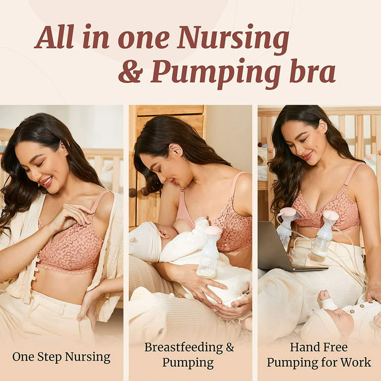 MOMANDA Women's Pumping Bra Hands Free Cute Lace Nursing Bras Support  Maternity Breast Pump Bra 