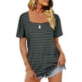 thumbnail image 2 of Franhais Women Square Neck Puff Short Sleeve T Shirt Solid Color Strips Print Basic Loose Summer Simple Tunic Blouses(S-2XL), 2 of 5