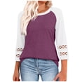 thumbnail image 2 of Tops babydoll,Blusa informal de manga 3/4 para mujer, cuello redondo, estampado, mezcla de poliéster y elastano, corte holgado para estar en casa, sopatenor, 2 of 8