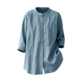 thumbnail image 6 of dazeni Women's 3/4 Sleeve Linen Tops Button Down Shirts Casual Lightweight Crewneck Tee Work Travel Blouse Khaki Medium, 6 of 7