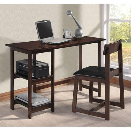 Vance 2-Piece Pack Desk and Chair, Espresso and Black Faux