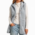 thumbnail image 2 of Valufy Women's Hooded Fleece Vest, Button Down Sleeveless Sherpa Gilet with Pockets, Mid-Length Loose Fit Warm Outerwear, 2 of 6