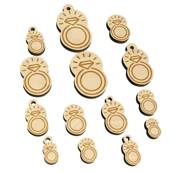 Jewelry Diamond Ring Wood Mini Charms Shapes DIY Craft Jewelry - With Hole - Various Sizes (16pcs)