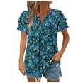 thumbnail image 1 of Camisas de Cuello de Tripulación de Manga Corta para las Mujeres Plisado Mangas de Ruffle, Cuello Redondo Casual Primavera Y Blusa de Verano, 1 of 7