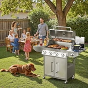 SKOK 4 Burner Gas Grill with Side Burner, 58000 BTU &393 sq.in Cooking Surface, Outdoor Propane Barbecue Grill for Patio & Backyard