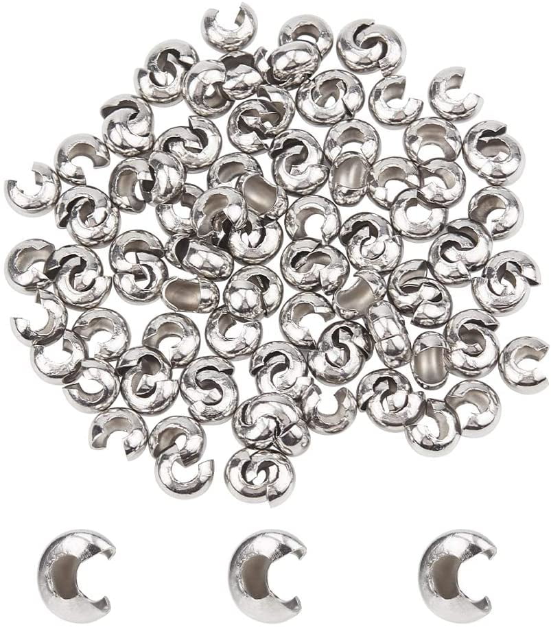 100pcs Half Round Open Crimp Beads 304 Stainless Steel Crimp Beads