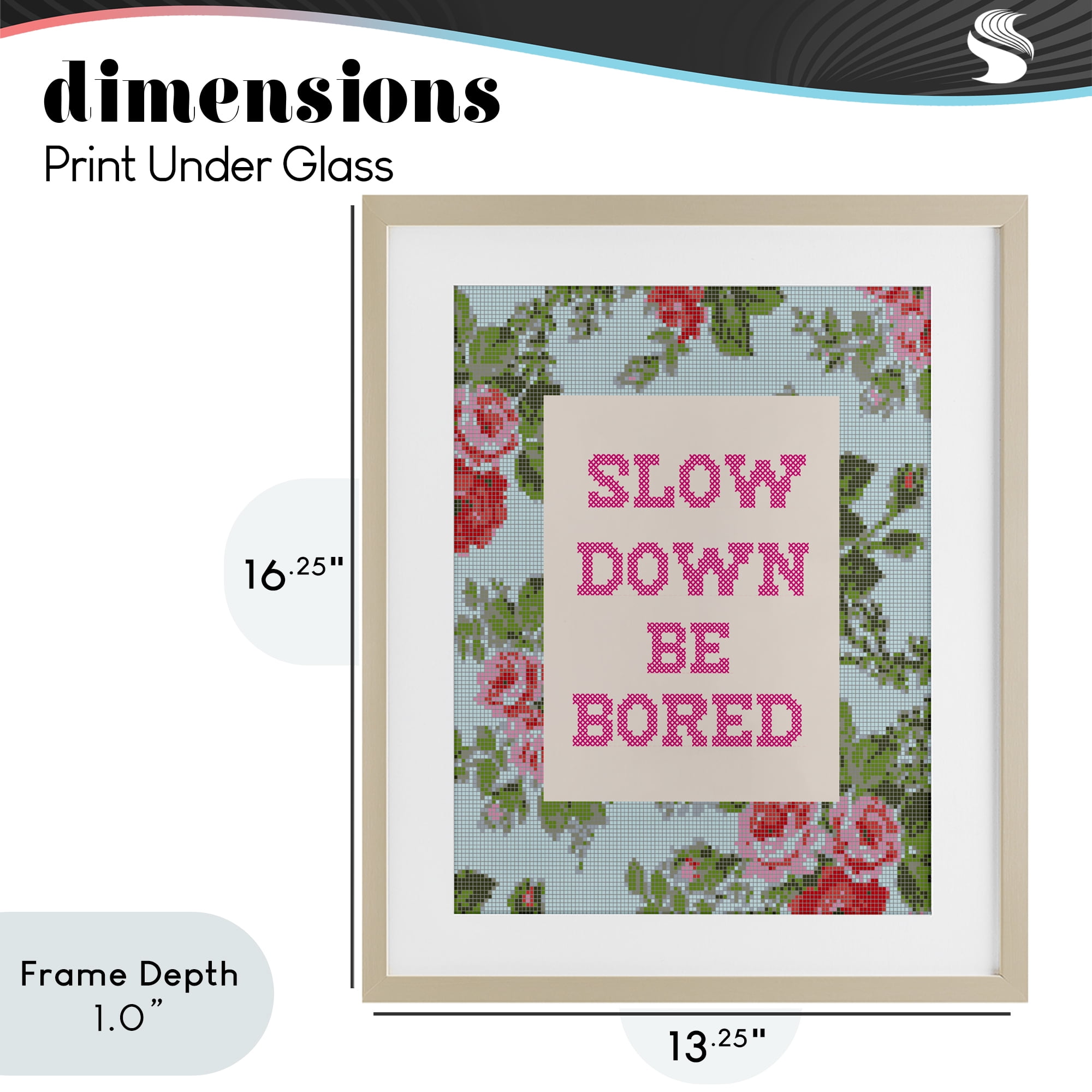 Stupell Industries Slow Down Be Bored Faux Cross Stitch Birch Framed Print Under Glass, design by Lil' Rue