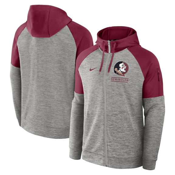 Men's Nike Heather Gray Florida State Seminoles Fitness Raglan-Performance Full-Zip Hoodie