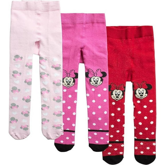 Disney Minnie Mouse Polka Dot Tights for Baby Girls 0-9 Months, 9-18 Months and 18-24 Months, 3 Piece Variety Pack