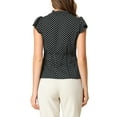 thumbnail image 3 of INSPIRE CHIC Women's Blouse Polka Dots Tie Neck Ruffled Cap Sleeve Wear-to-Work Top M Black, 3 of 8