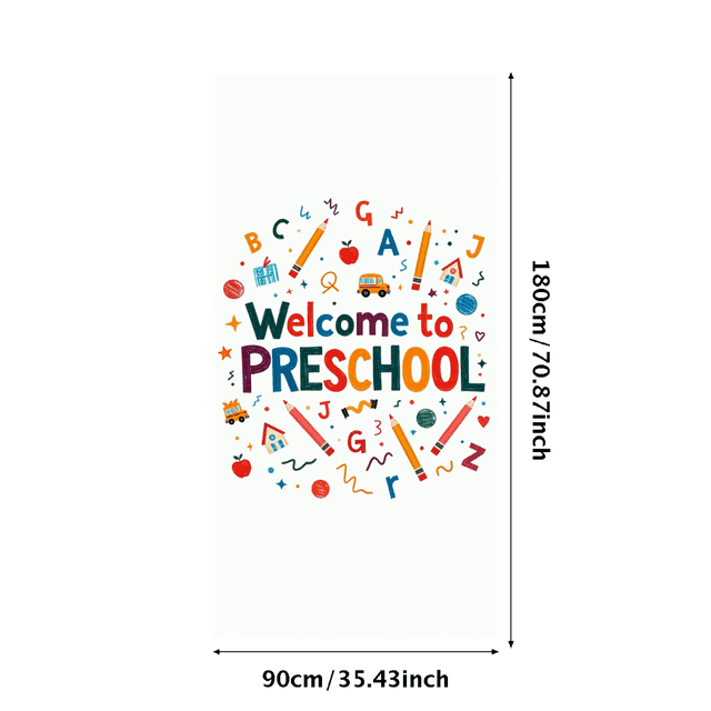 Colorful Welcome to Preschool Banner with School Supplies Elements Background Decorations Backdrop for Preschool Open House Events Classroom Decor Party Supplies Photography Props