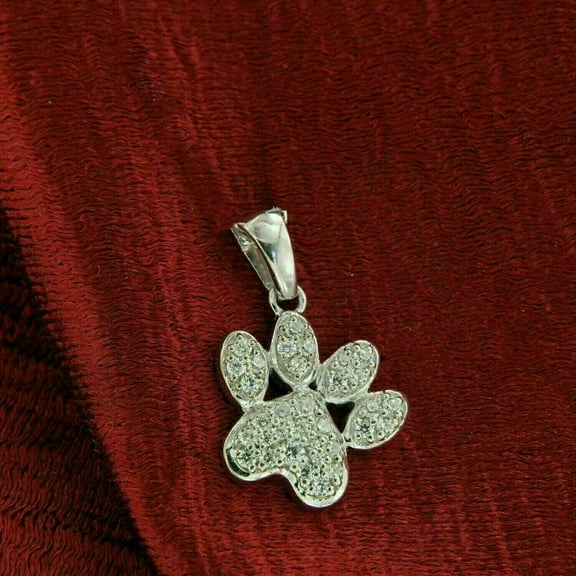 1.50Ct Round Cut Real Moissanite ''Paw'' Pendant 14K White Gold Plated Silver