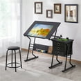 thumbnail interactive-video image 1 of Yaheetech Adjustable Drafting Table With Stool - Tilting Art Desk With Storage Drawers For Home Office 1 of 6