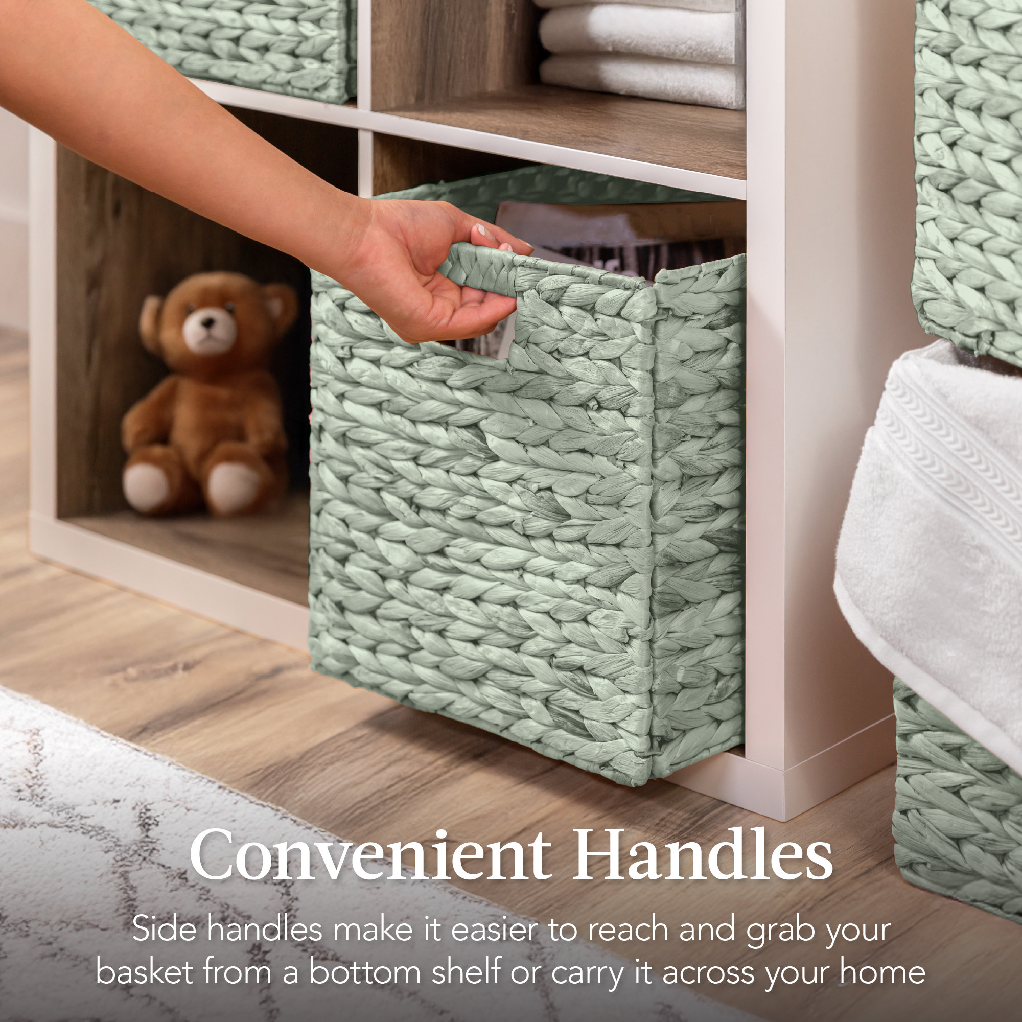 Best Choice Products 10.5x10.5in Hyacinth Storage Baskets, Set of 5 Multipurpose Collapsible Organizers - Sage