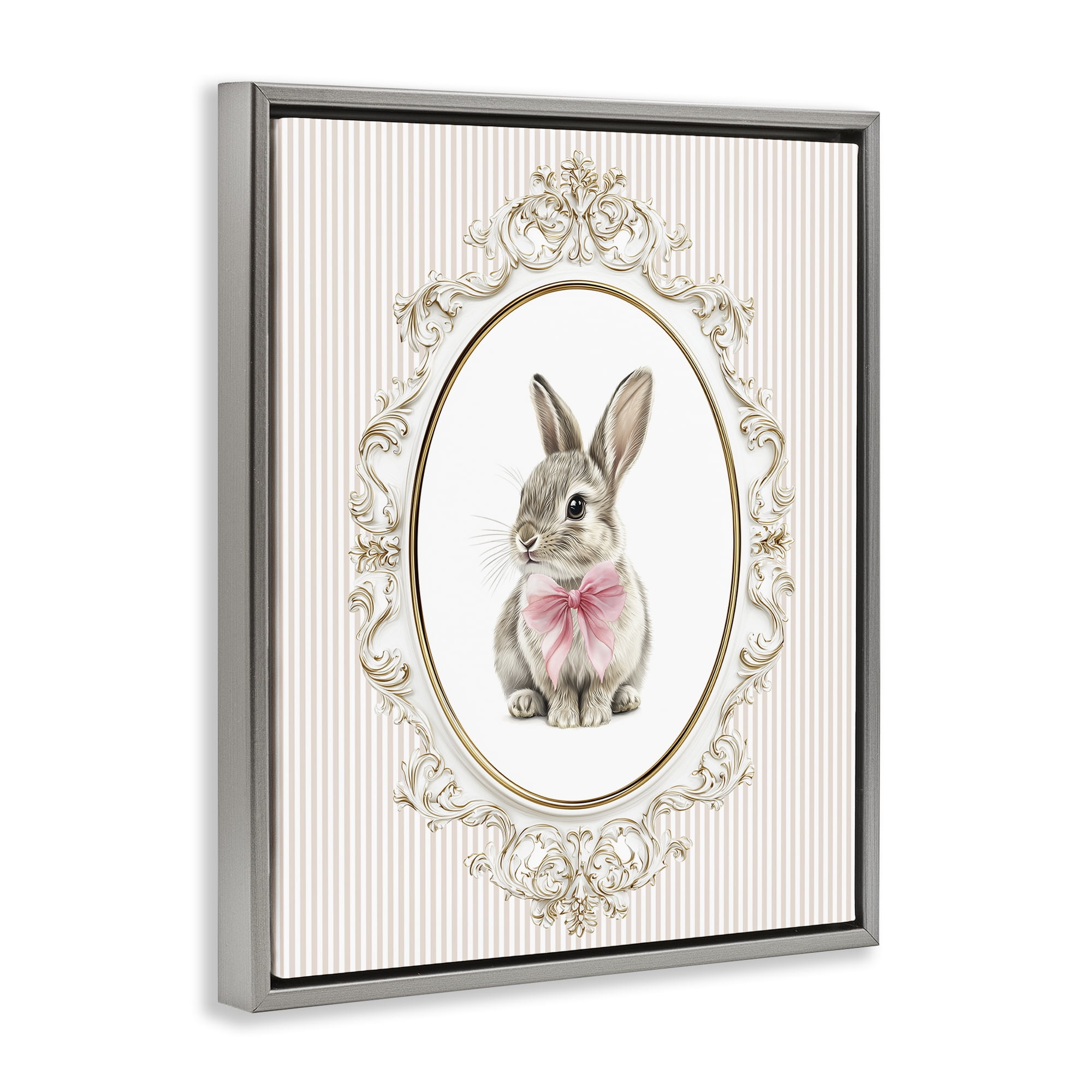 Stupell Industries Ornate Border Bunny Gray Framed Floater Canvas Wall Art, design by Christine Simpson Art