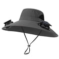 thumbnail image 2 of CBASIHI Mens Solar Fan Sun Hats- Fishing Outdoor Hiking Adjustable Rope Wide Brim Sun Hat with 2 Solars Fan Dark Gray Size M, 2 of 5