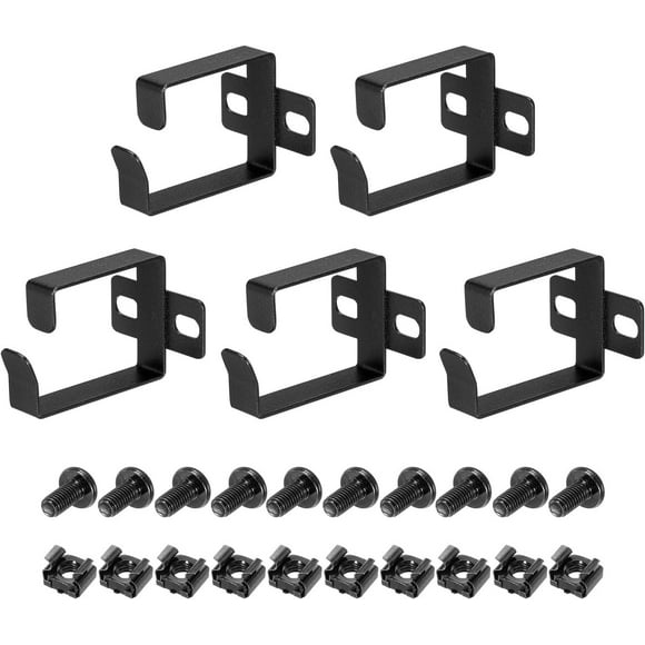 ERDS-5Set Server Rack Cable Management D Ring Hook Network Rack Mount Metal Wire Cord Organizer Ring for Network Patch Cables,Fiber Optic,Power Cord Black