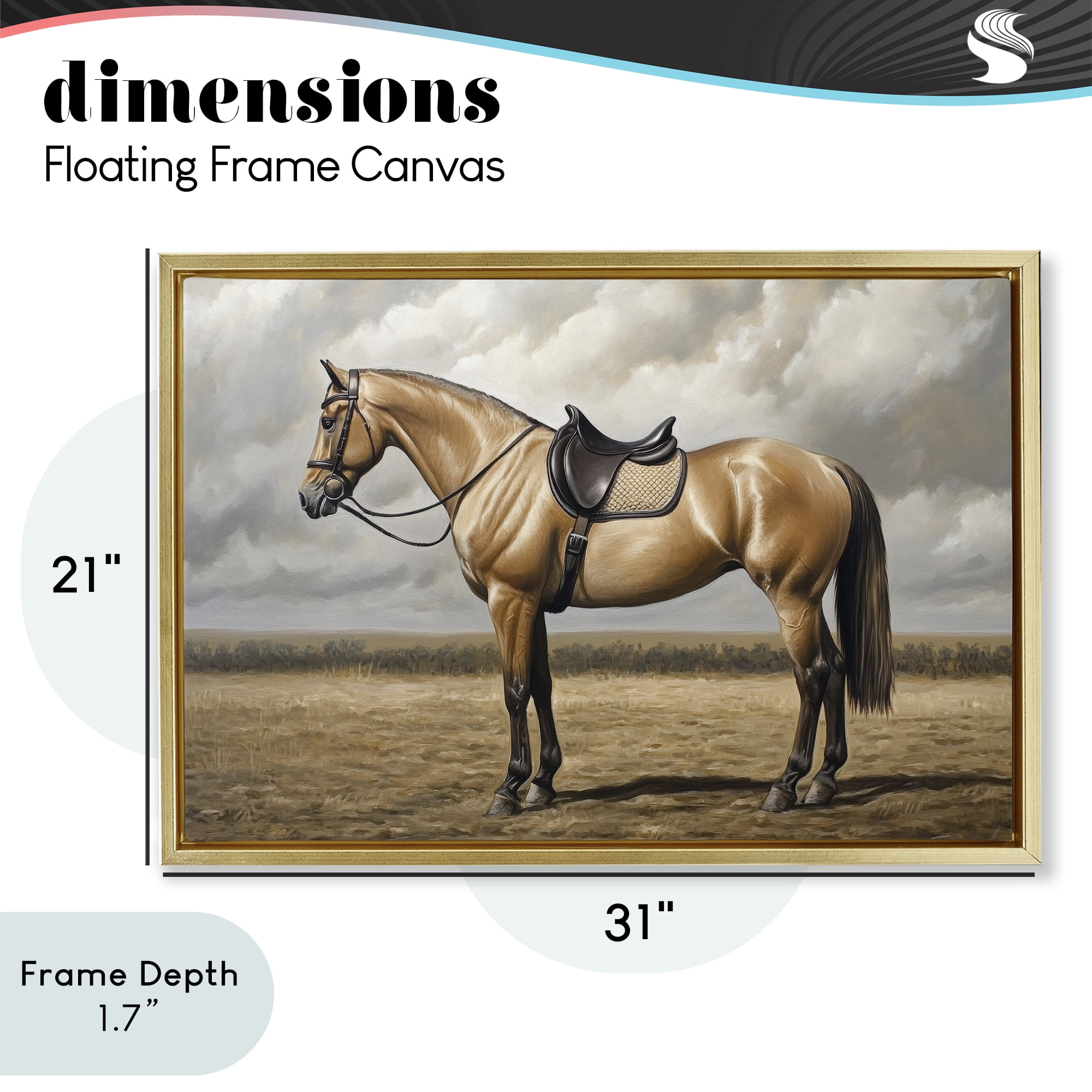 Stupell Industries Shiny Mare Saddled Up Gold Framed Floater Canvas Wall Art, design by Petal Prints Design
