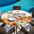 thumbnail image 6 of Burnt Orange Pumpkins Fall Round Tablecloth, Fitted Table Cover with Elastic for 45"-54" Round Tables, Thanksgiving Cat Yellow Sunflowers Table Cloth Outdoor Dinning Party Waterproof Tablecloths, 6 of 7