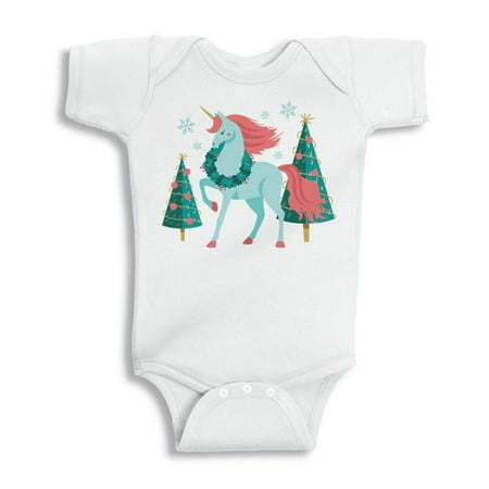 

TeesAndTankYou Christmas Unicorn Baby Onesie Infant One Piece Bodysuit Newborn White