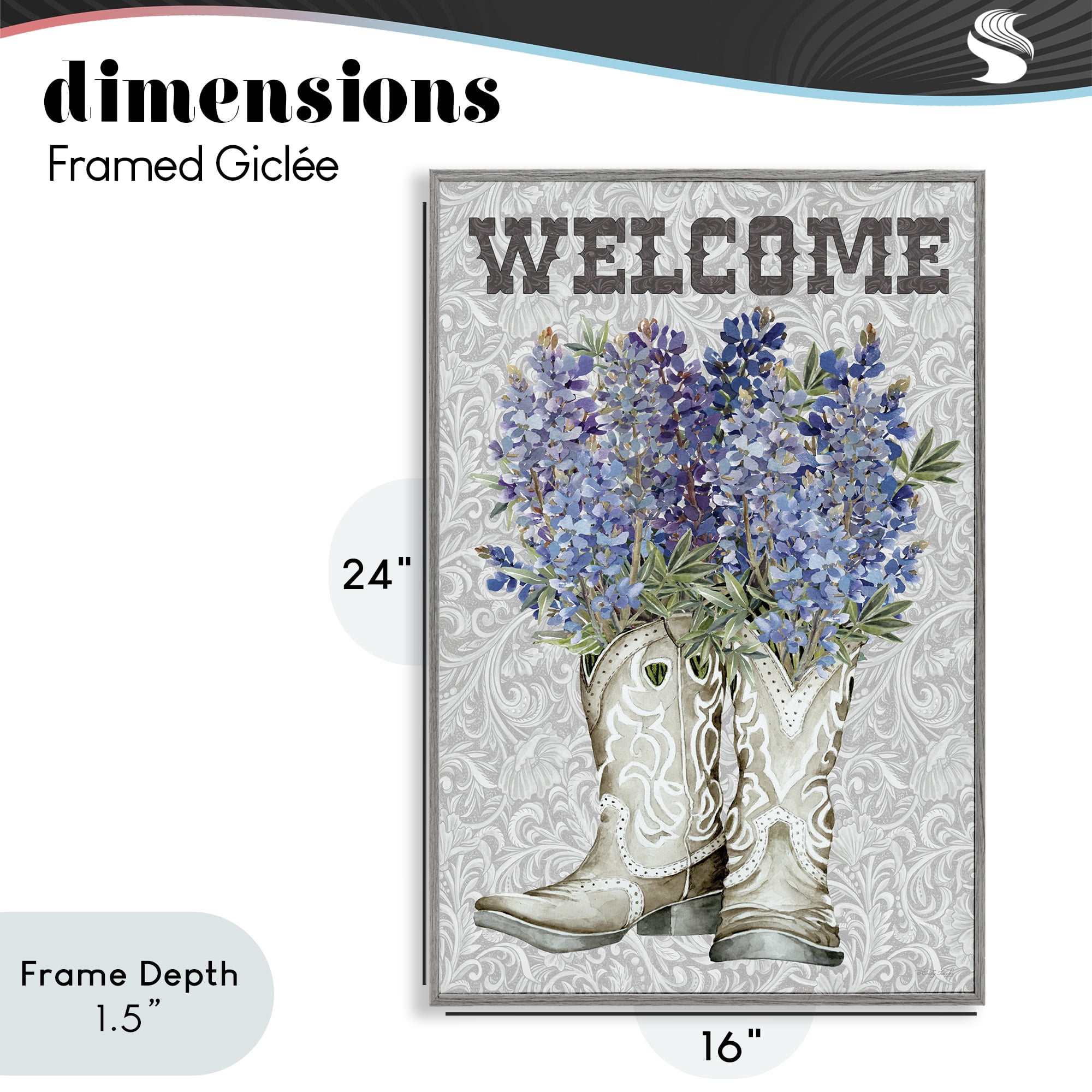Stupell Industries Welcome Bluebonnet on Paisley Gray Framed Giclee Art, design by Cindy Jacobs