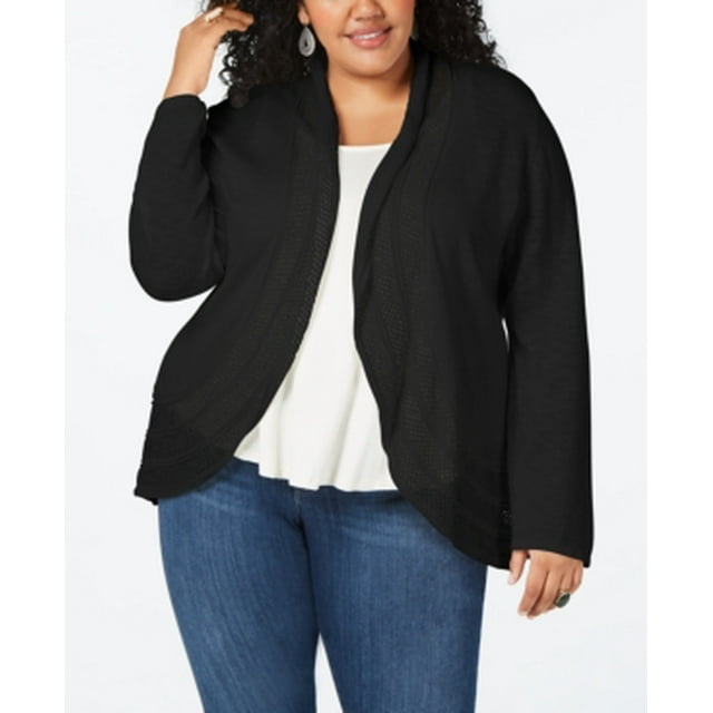 Style & Co. Womens Plus Crochet Trim Open Front Cardigan Top