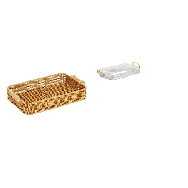 Cestas de almacenamiento,Cestas de almacenamiento de cocina tejidas con asas hechas a mano,Bandeja de almacenamiento,Bandeja rectangular para servir,bandeja para postres y frutas de