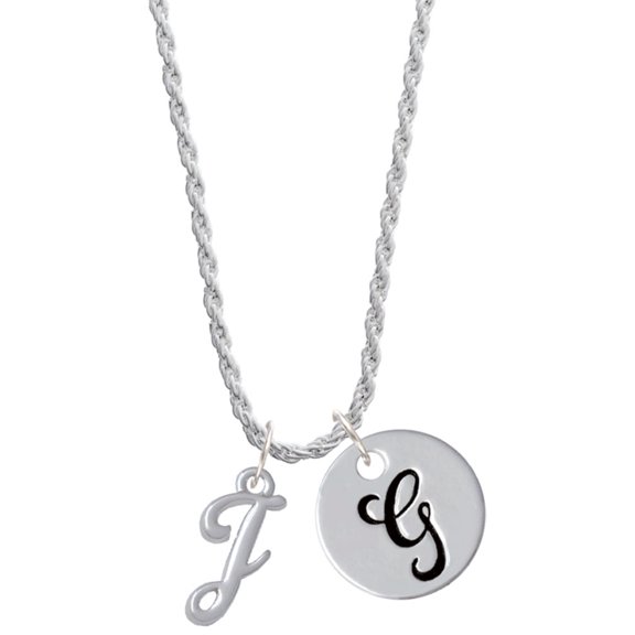 Delight Jewelry Silvertone Small Gelato Script Initial - J - Silvertone Script Initial Disc - G - Charm Necklace, 20" 3"