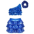 thumbnail image 2 of CHICTRY Kids Girls Sequin Metallic Jazz Modern Latin Dance Crop Top with Skirt Hair Band Set Royal Blue 8, 2 of 7