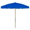 7.5' Hex Beach Umbrella 6 Rib Push Up Natural Ash with Pacific Blue Vinyl Weave Canopy