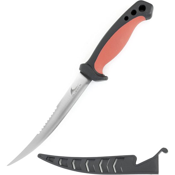 BLUEWING Filet Knife 1pc Stainless-Steel Blade Boning knife with Non-Slip Handles and Protective Sheath, Size 6.5, Red