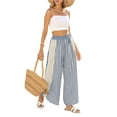 thumbnail image 5 of Sewkxo Womens Wide Leg Striped Boho Palazzo Pants with Lace Panel Summer Loose Elastic Waist Beach Vacation Lounge Pants,Blue L, 5 of 7