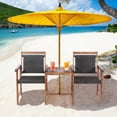 thumbnail image 3 of Costway 2-Seat Patio Rattan Bench Acacia Wood Frame Table W/Umbrella Hole Deck, 3 of 10
