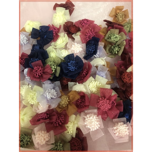Charmed Handmade 3/4"-1" Organza Sheer Flower Applique Sewing Craft 100 Mixed Colors
