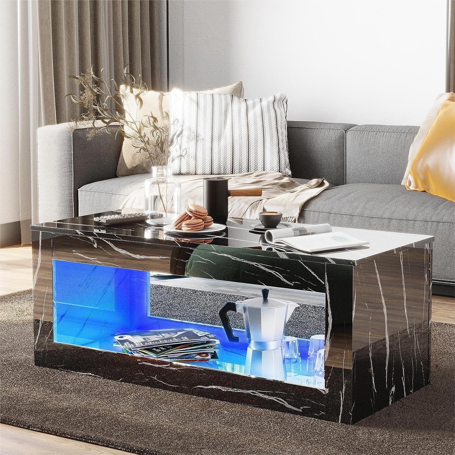 Black coffee table with led sale lights