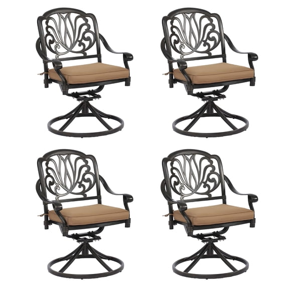 Set of 4 Cast Aluminum Swivel Patio Dining Chairs with Cushions, Outdoor Rocking Chairs, All-Weather Garden Seating