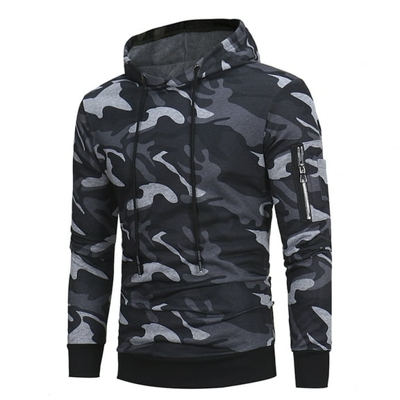 Camo Hoodie Men Pullover Camouflage Hooded Long Sleeve Ribbed Tether Sweatshirt Fall Winter Warm Combat Military Sweatshirts for Men