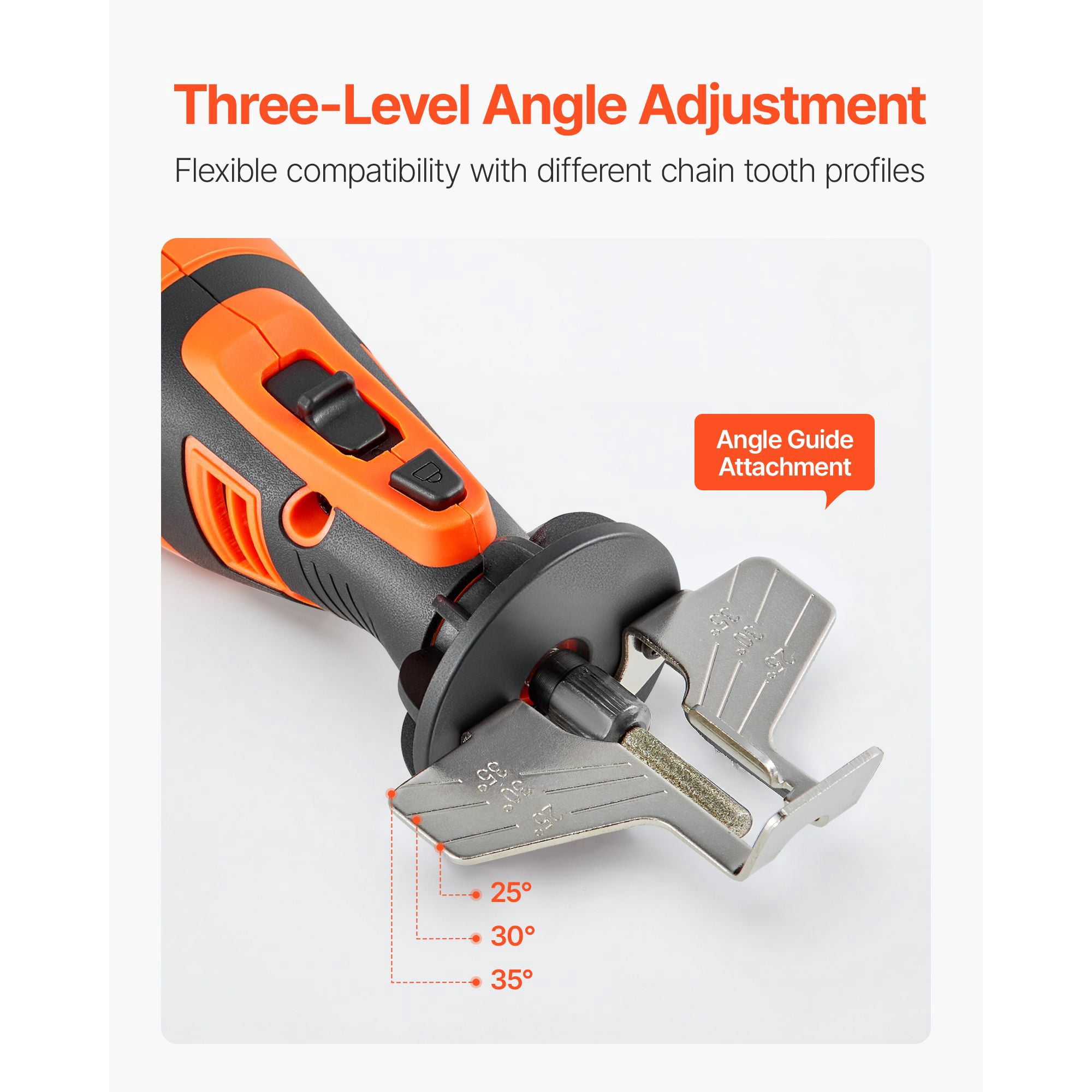 Cordless Chainsaw Sharpener 5 Adjustable Speeds 5000-30000 RPM, Multi-Angle Guide 25°/30°/35°, Portable Electric Chain Saw Blade Sharpener Tool