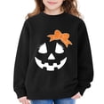 thumbnail image 7 of UACY Toddler Girls Halloween Crewneck Sweatshirt, Pumpkin Face Bow Fleece Pullover, Long Sleeve Soft Fall Tops for Kids Holiday Party Wear (Black, 5-6 Years), 7 of 7