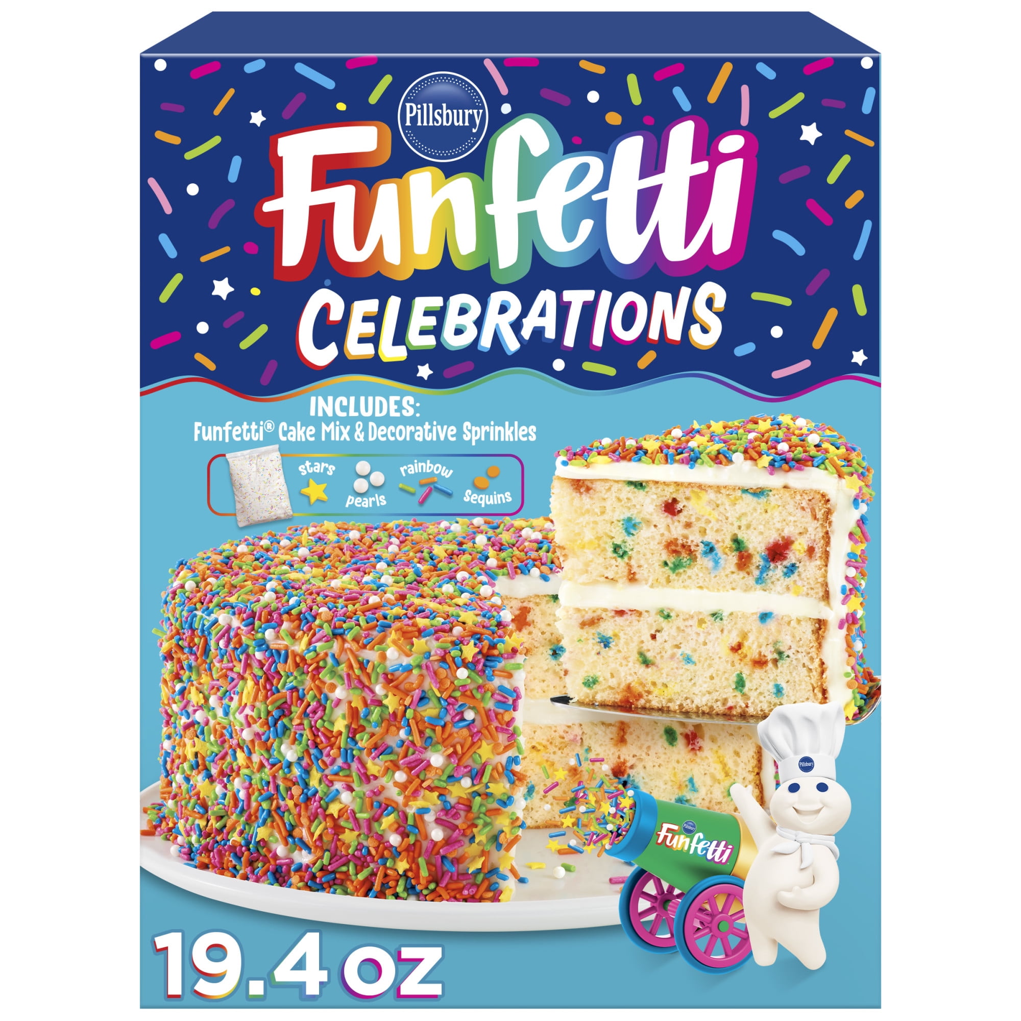 (2 pack) Pillsbury Funfetti Celebration Cake Mix, 19.4 oz Box