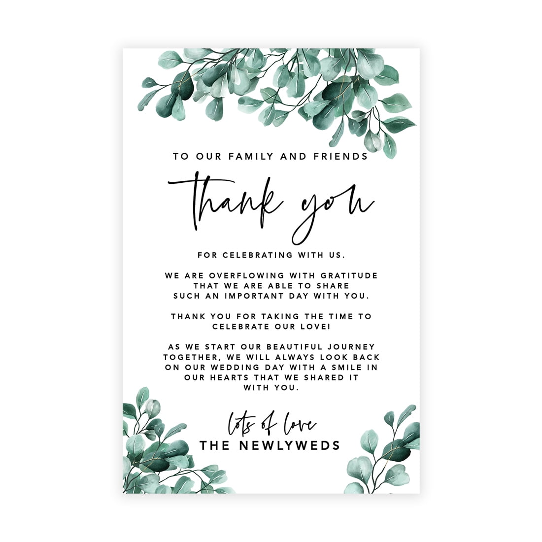 Andaz Press Silver Dollar Eucalyptus Wedding Thank You Place Setting Cards for Table Reception, 56-Pack