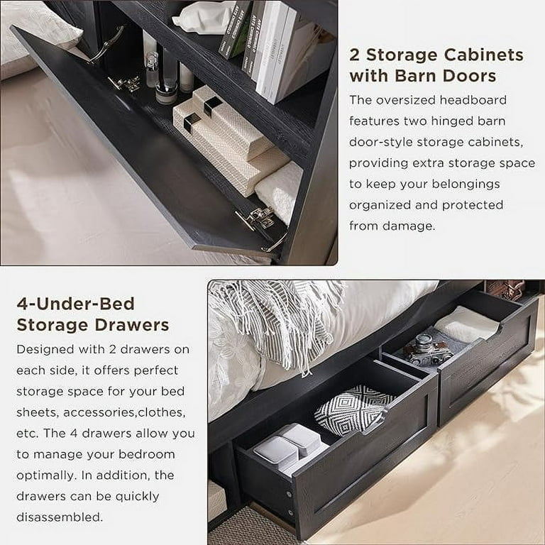 【状態良好】A BOOK OF BEDS ACCOHOHO Farmhouse Queen Size Bed Frame with 4 Drawers