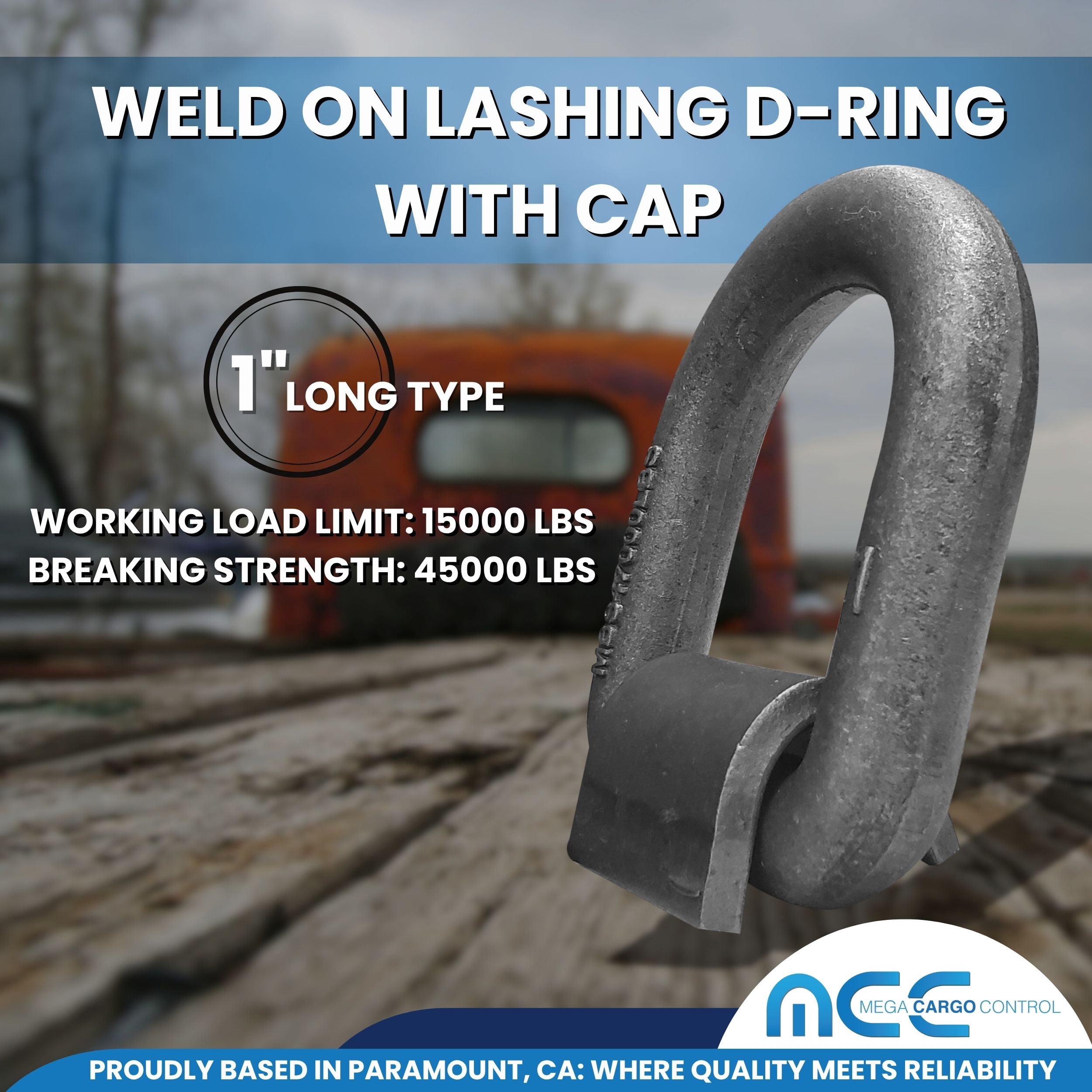 Mega Cargo Control 20 Pack Heavy Duty 1" Long Type Weld-On D Ring for Flatbed Truck Trailer Tie Down WLL: 15000 lbs