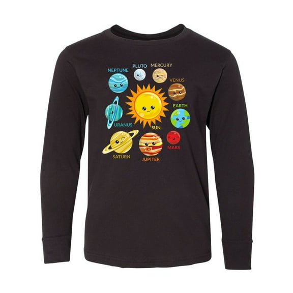 Inktastic Cute Planets, Solar System, Space, Cosmos, Galaxy Long Sleeve Youth T-Shirt