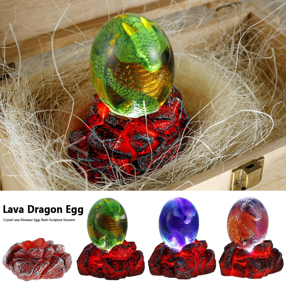 Gpoty Lava Dragon Egg Ornaments with Luminous Base Transparent Crystal