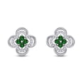 thumbnail image 2 of AFFY 1/5 Cttw Round Cut Natural Diamond & Simulated Emerald Clover Studs Earrings In 14K White Gold Over Sterling Silver, 2 of 2