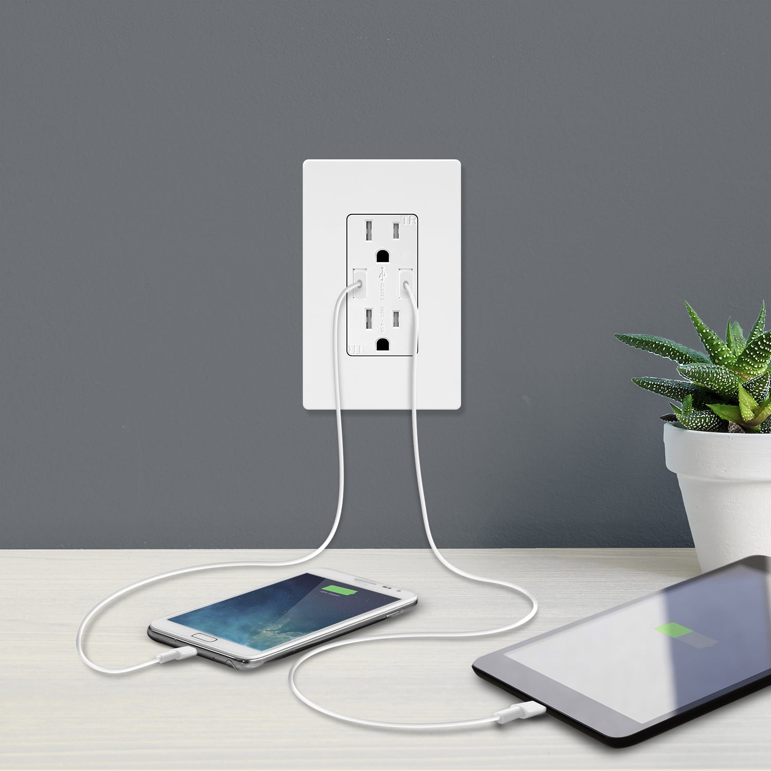 TOPGREENER USB Wall Outlet, 15A Tamper-Resistant Receptacles, Compatible with iPhone , Samsung Galaxy , LG, HTC & More, UL Listed, TU2154A, 2 Pack