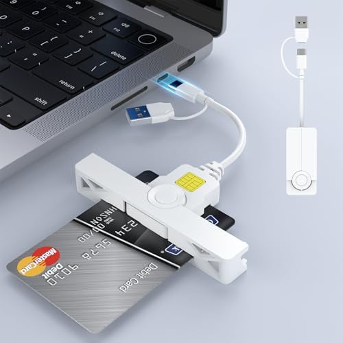 CAC Card Reader 2 in 1 USB/Type C Dual Connector,DOD Military USB Common Access CAC Reader Type C Smart Card Reader Compatible with Windows,Mac OS Mini Fold Plug and Play